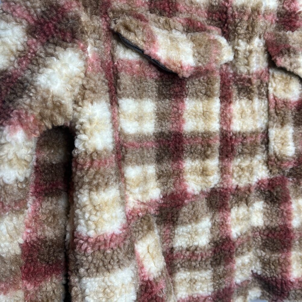 Avec Les Filles Beige Brown Plaid Sherpa Trucker Jacket EUC sz M - Picture 6 of 12